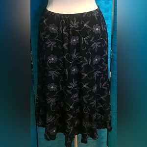 Elegant Black Floral A-Line Skirt